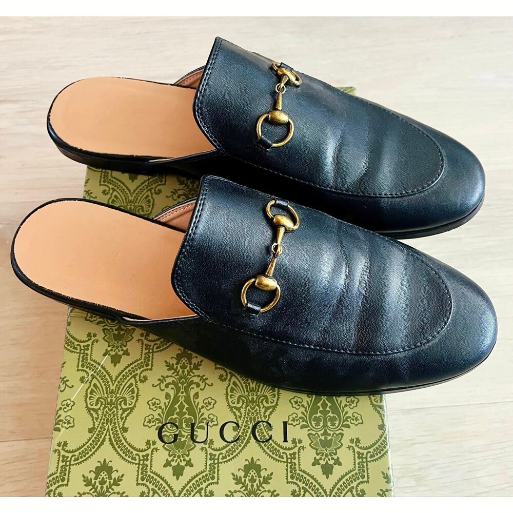 Gucci Princeton Mule Loafers Black Leather Horsebit Sz 41/9/9.5 Designer Slides - Picture 3 of 6